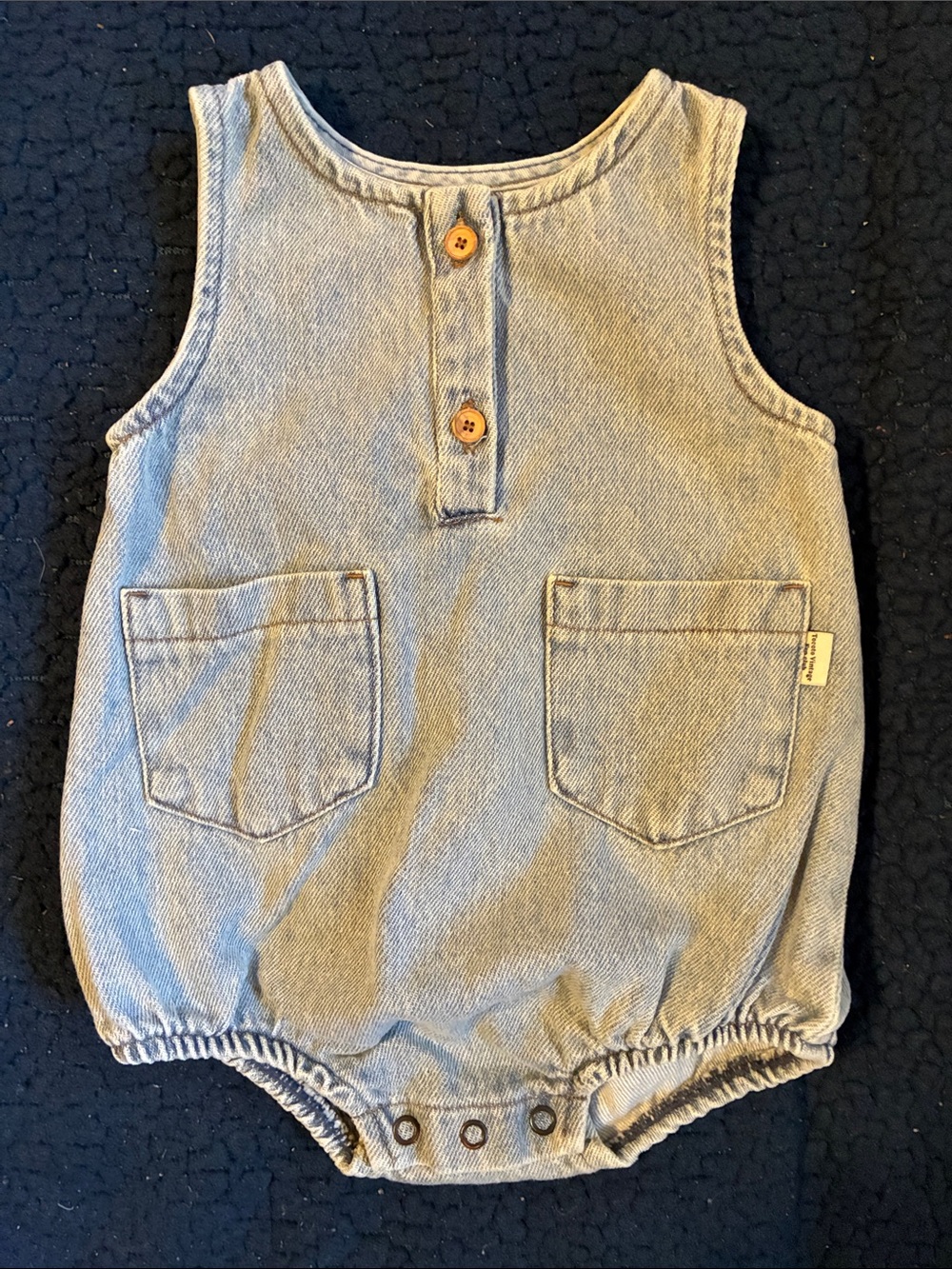 Tocoto vintage Chambray Baby Romper with Front Pockets